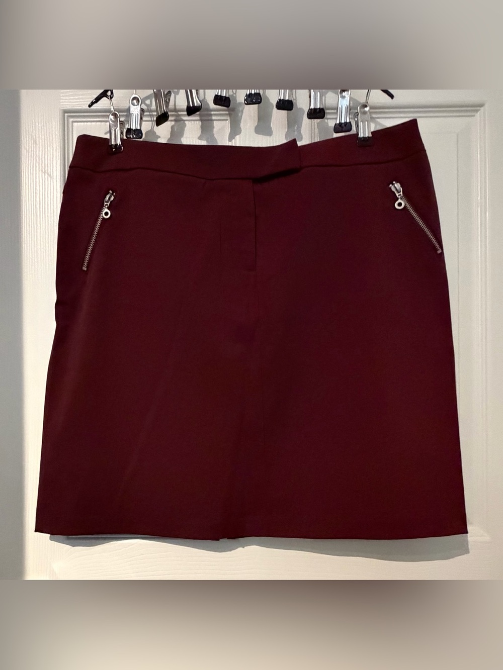 Jessica Sport Burgundy Stretch Pencil Skirt with Zip Pockets – Size 16